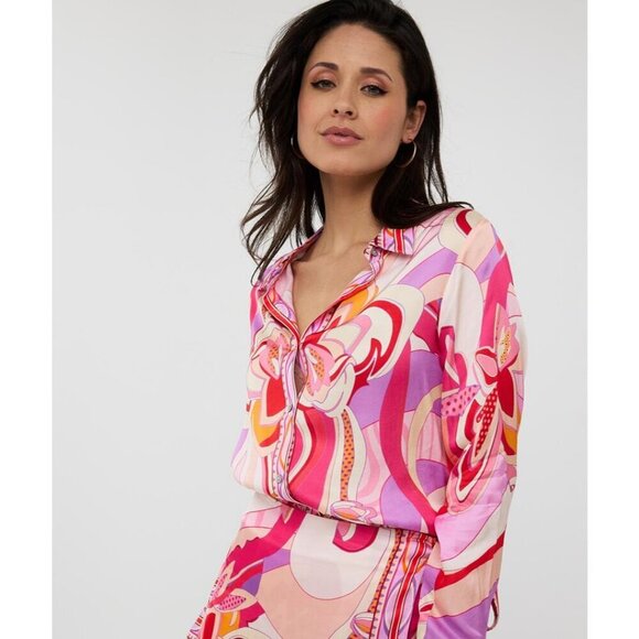 ESQUALO Tops - NWT ESQUALO Solara Colorful Print Satin Blouse